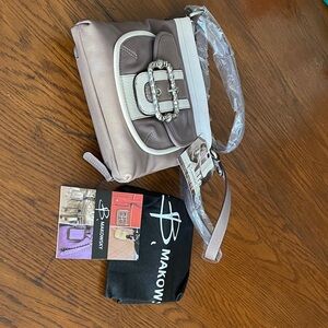 b. makowsky Beige and Cream Crossbody Bag